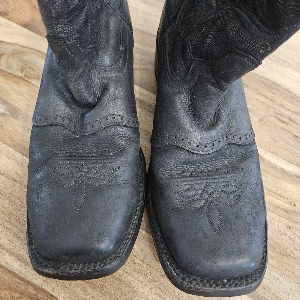 Double H Mens Black  Pull On Cowboy Western Boots Size 8.5 EE Square Toe - Picture 8 of 16